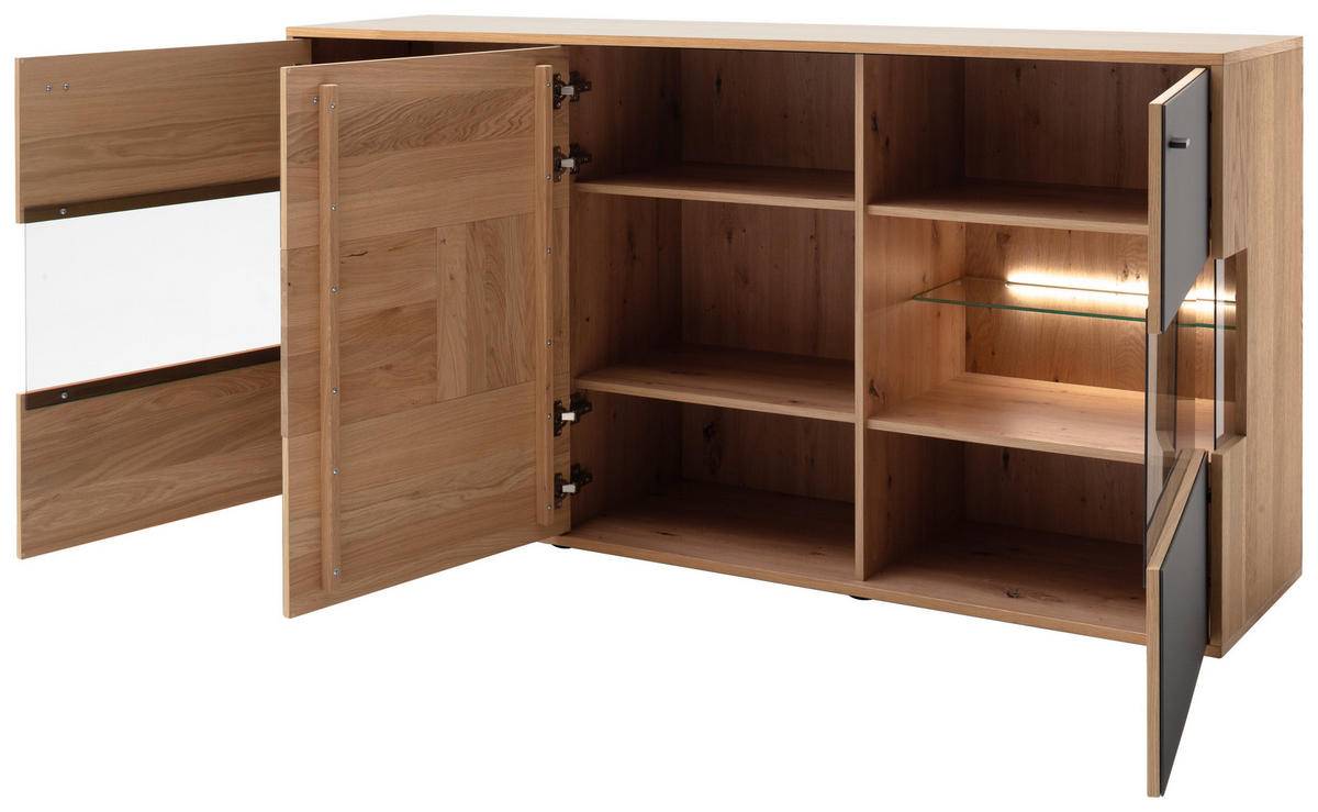SIDEBOARD  in 184/92/44 cm  - Eiche Bianco/Anthrazit, Design, Glas/Holz (184/92/44cm) - MID.YOU