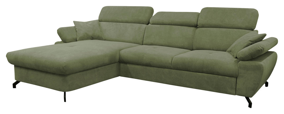 ECKSOFA OMEGA Grün Chenille Zierkissen, Bettkasten  - Schwarz/Grün, Design, Textil/Metall (186/280cm) - MID.YOU