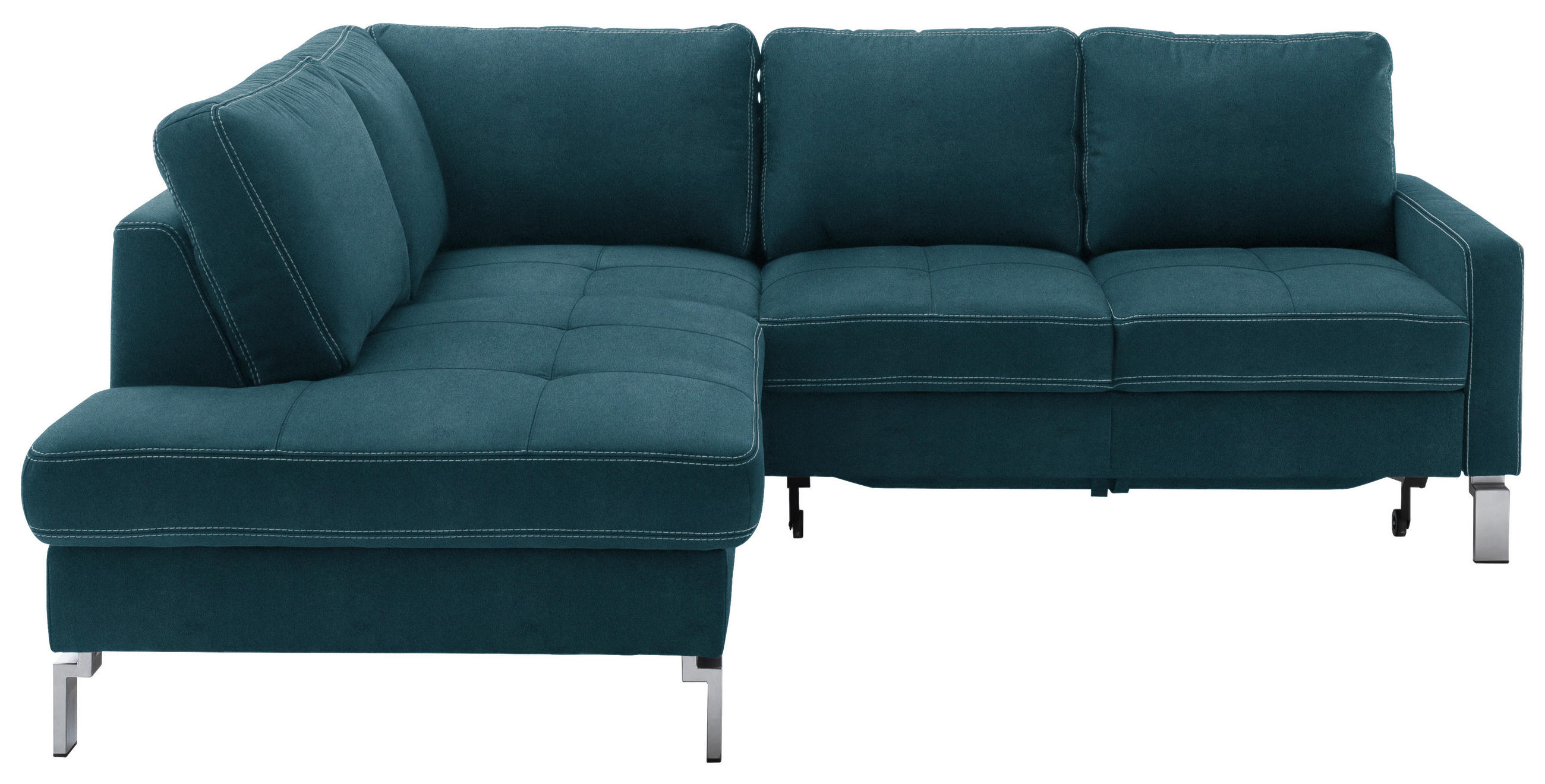 ECKSOFA Mikrofaser Petrol  - Chromfarben/Beige, Design, Textil/Metall (200/229cm) - Pure Home Lifestyle