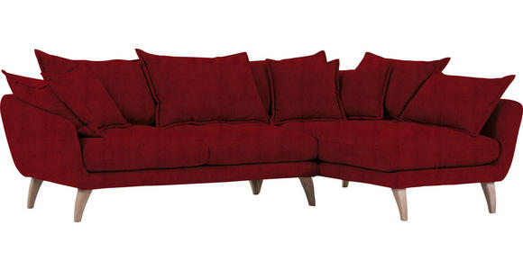 WOHNLANDSCHAFTL-Form  in Flachgewebe Rot  - Rot/Naturfarben, Trend, Holz/Textil (267/170cm) - Ambia Home