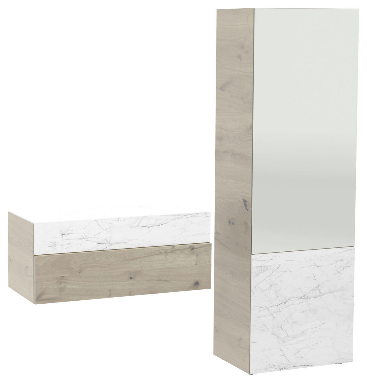 GARDEROBE 2-teilig  in 184/194/42,6 cm  - Eichefarben/Weiß, Natur, Glas/Holz (184/194/42,6cm) - Voglauer