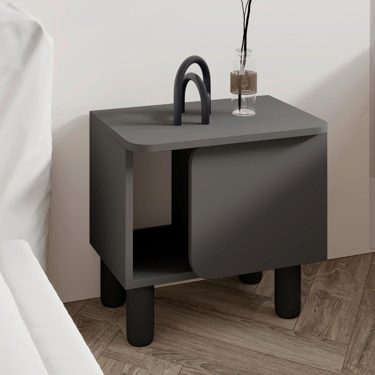 NACHTTISCH  - Anthrazit, Design, Holzwerkstoff (50/30/49cm) - Livetastic