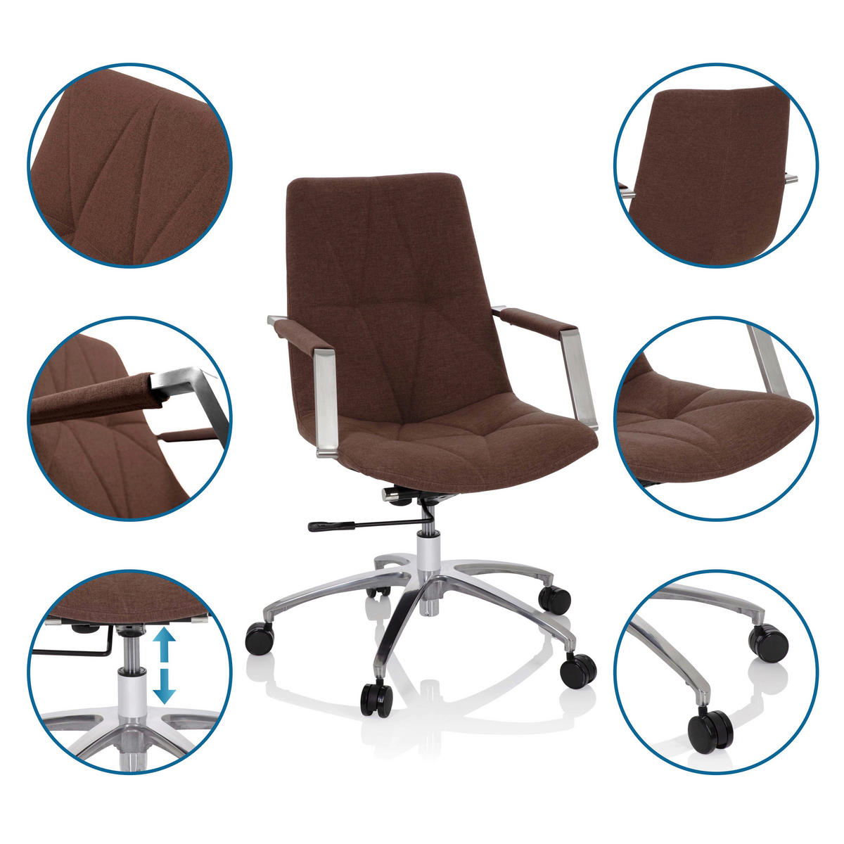 VRTLJIVI STOL tekstil rjava  - barve aluminija/rjava, Moderno, kovina/umetna masa (57/100/75cm) - MID.YOU