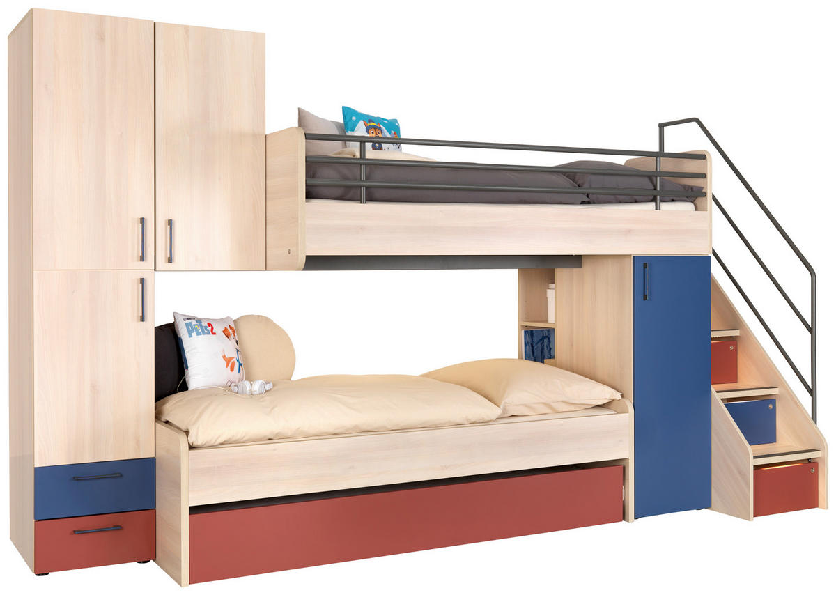 JUGENDZIMMER - Blau/Rot, Design, Holzwerkstoff (348/210/123cm) - Novel