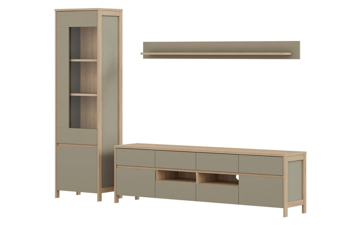 WOHNWAND 3-teilig  in Eukalyptusholzfarben  266/195/39 cm  - Eukalyptusholzfarben/Eichefarben, Design, Holzwerkstoff (266/195/39cm) - MID.YOU
