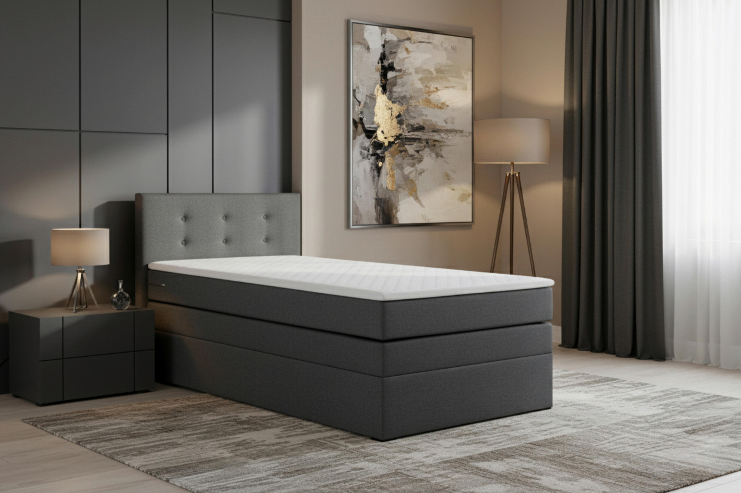 BOXSPRINGBETT 90/200 cm  in Anthrazit  - Anthrazit/Schwarz, MODERN, Holzwerkstoff/Kunststoff (90/200cm) - MID.YOU