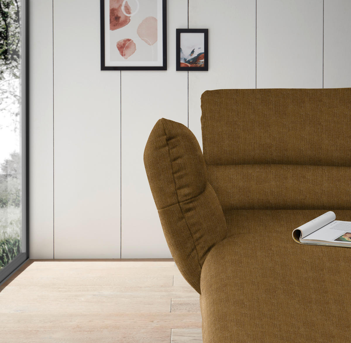 ECKSOFA in Flachgewebe Goldfarben  - Goldfarben/Schwarz, Design, Textil/Metall (176-217/279-327cm) - Dieter Knoll