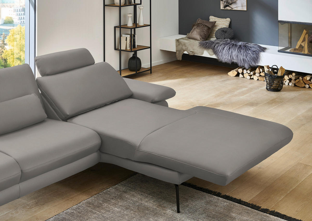 ECKSOFA in Echtleder Silberfarben  - Silberfarben/Schwarz, Design, Leder/Metall (310/180cm) - Dieter Knoll