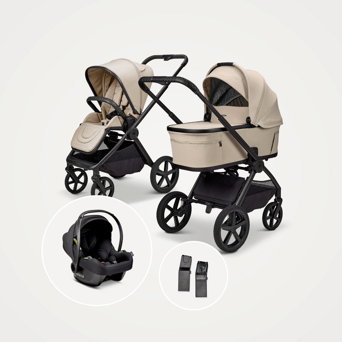 KINDERWAGENSET GIO FOLD ETPU SET  - Sandfarben/Schwarz, Basics, Textil/Metall (120/58/92cm) - Moon Edition