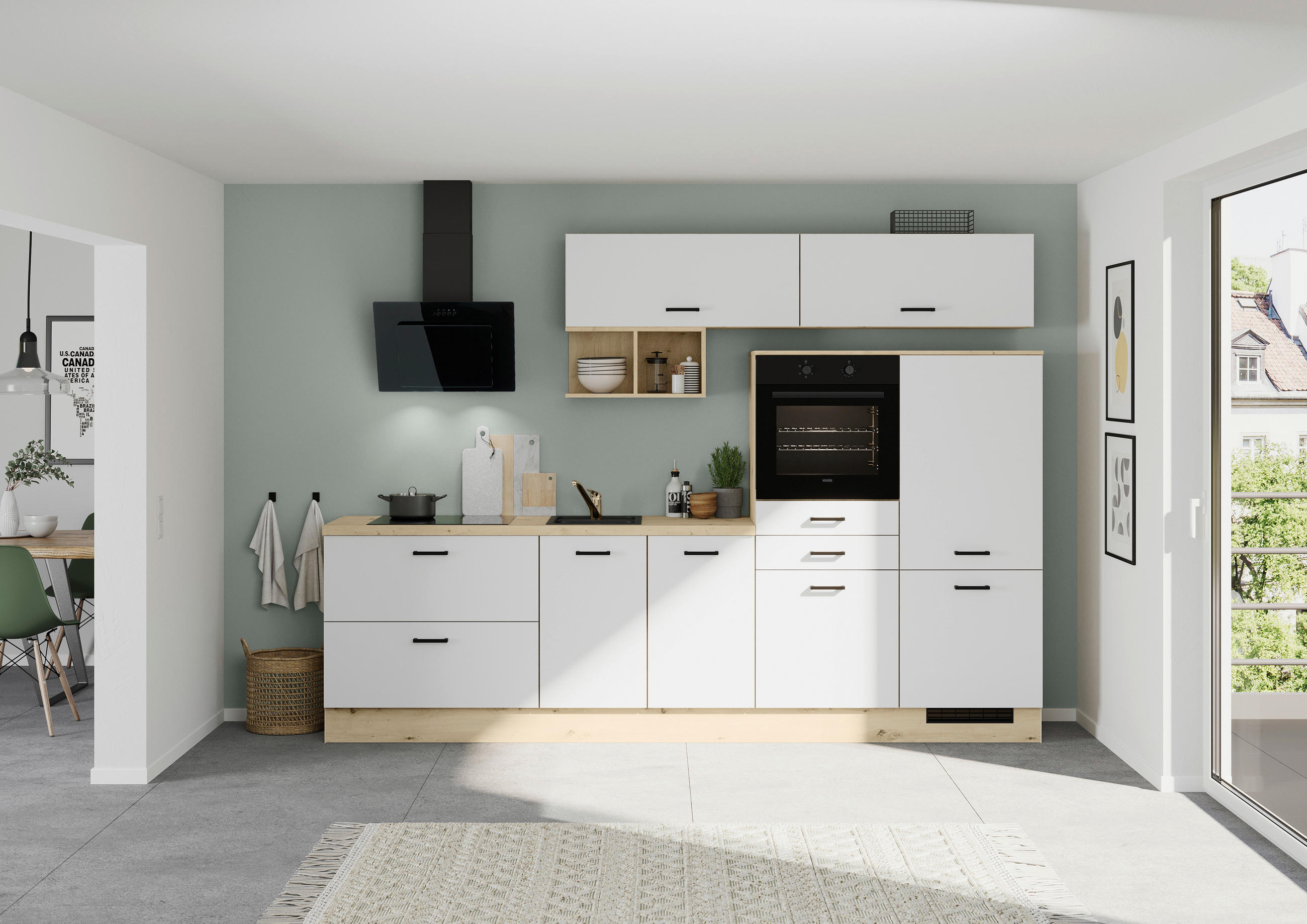 KÜCHENLEERBLOCK 300 cm   in Weiss  - Weiss/Eichefarben, Design, Holzwerkstoff/Metall (300cm) - Impuls