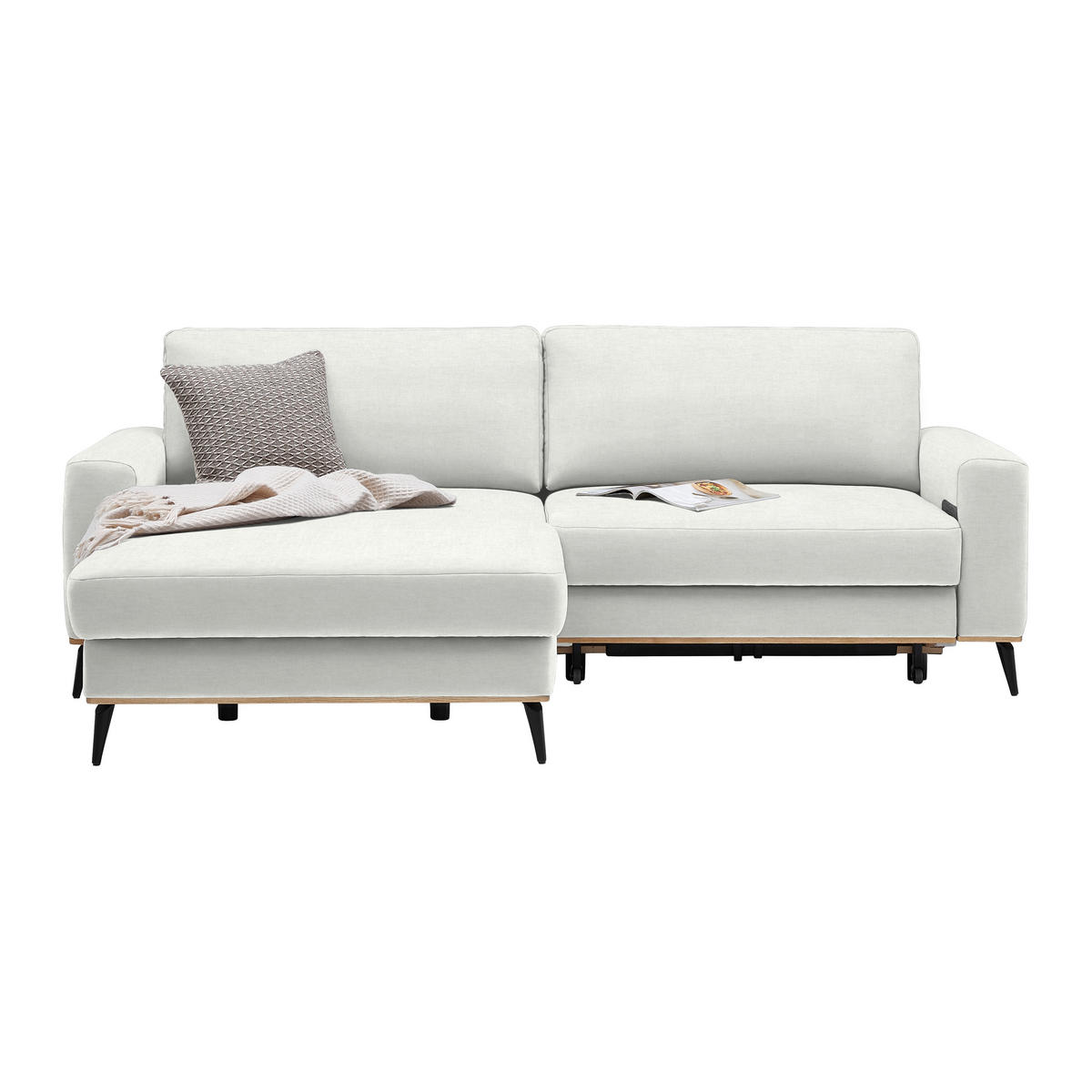 ECKSOFA Chenille Creme  - Creme/Schwarz, Konventionell, Holz/Textil (167/87/234cm) - MID.YOU