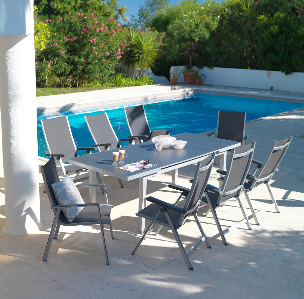 Masă grădină & terasă 180-240/100/76 cm   - argintiu/gri închis, Basics, sticlă/metal (180-240/100/76cm) - Ambia Garden