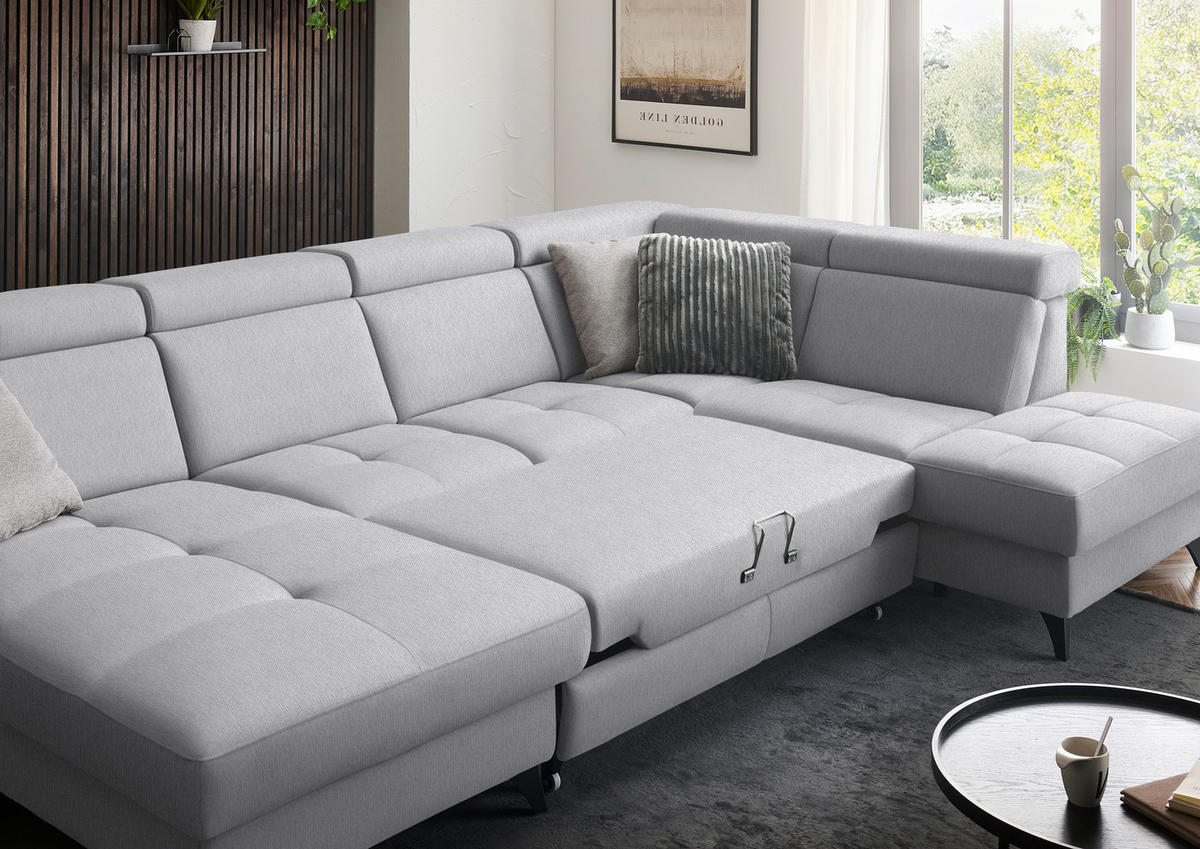 WOHNLANDSCHAFT Beldomo System in Flachgewebe Silberfarben  - Silberfarben/Schwarz, KONVENTIONELL, Textil/Metall (174/333/215cm) - Beldomo System