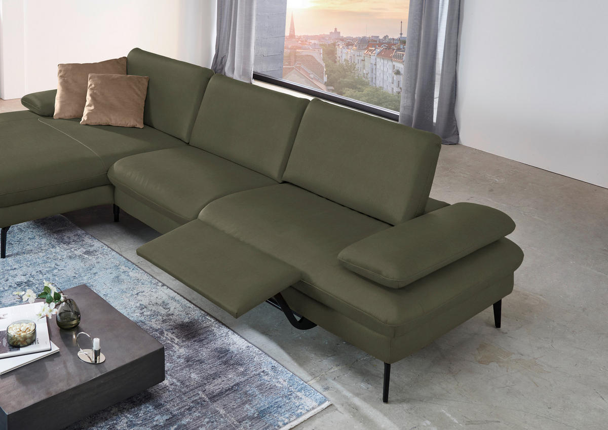 ECKSOFA in Echtleder Grau, Grün  - Schwarz/Grau, Design, Leder/Metall (157/325cm) - Dieter Knoll