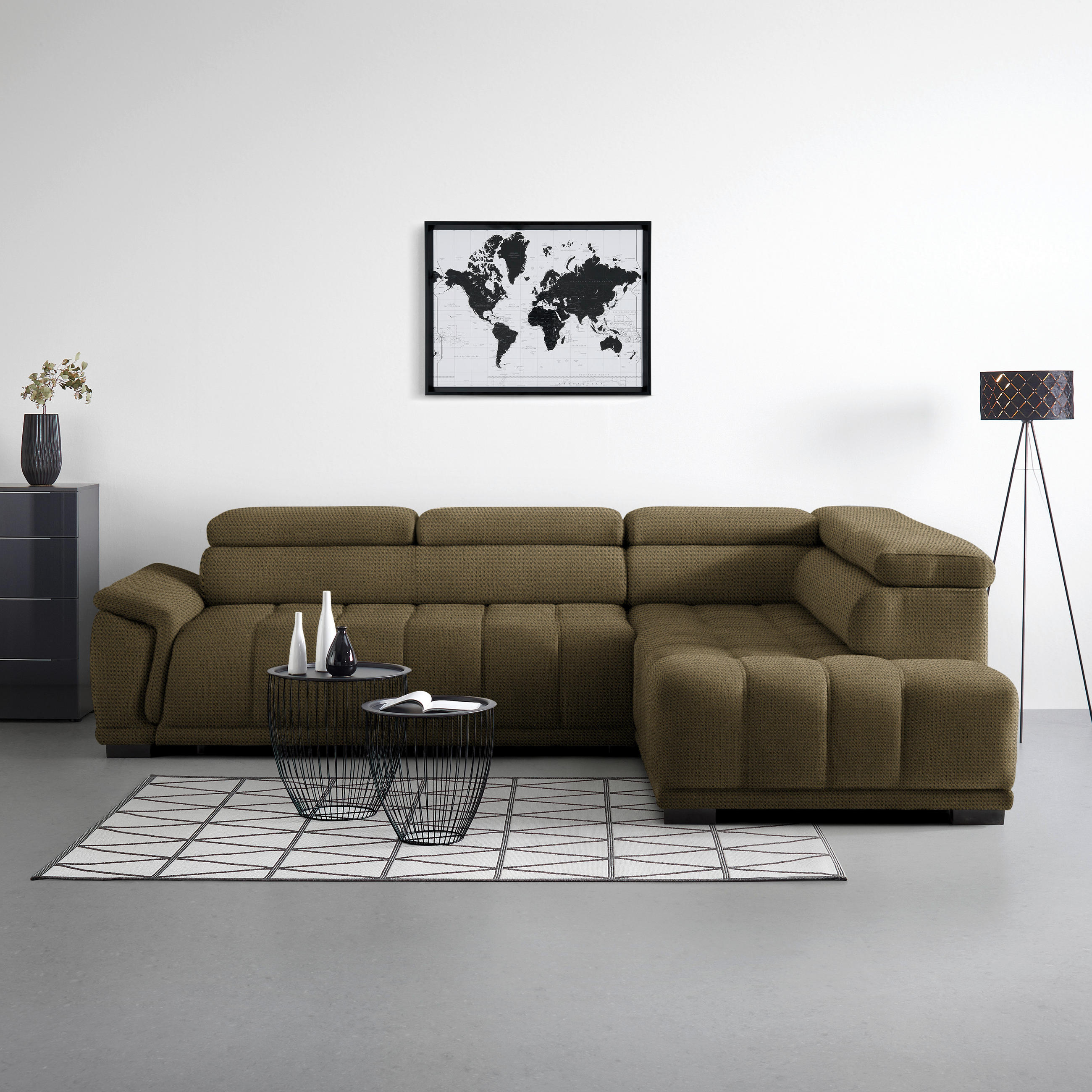 HÖRNSOFFA i chenille, vävt tyg taupe  - svart/taupe, Modern, textil/plast (283/106cm) - MID.YOU