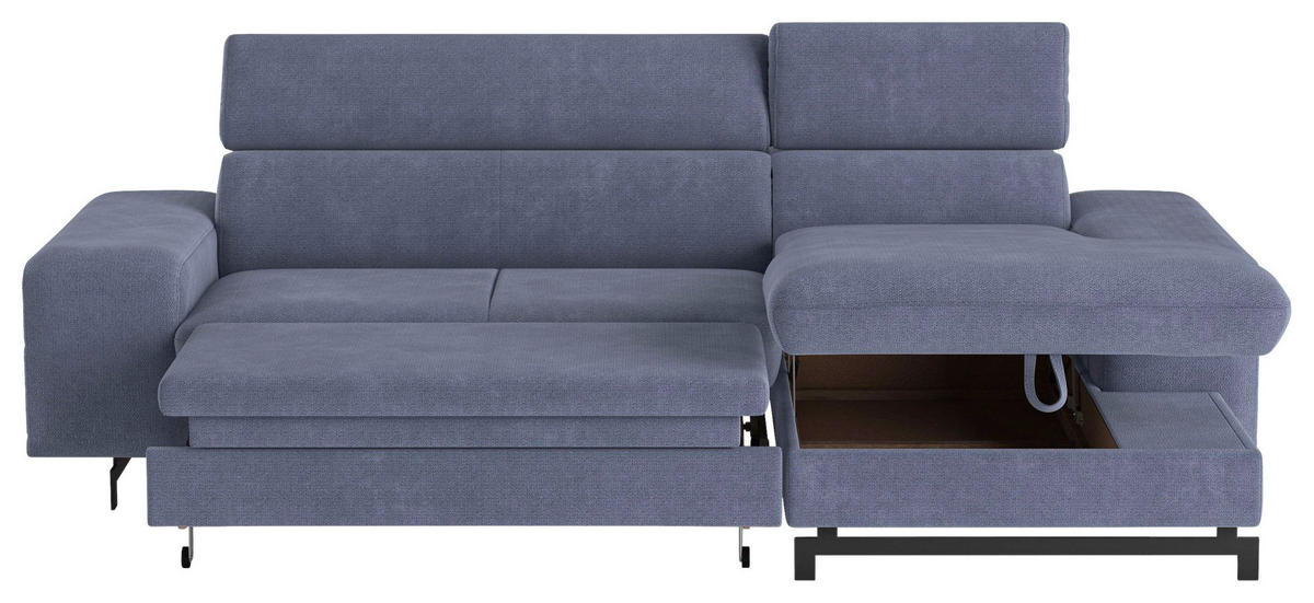 ECKSOFA in Chenille Blau  - Blau/Schwarz, Textil/Metall (267/165cm) - MID.YOU