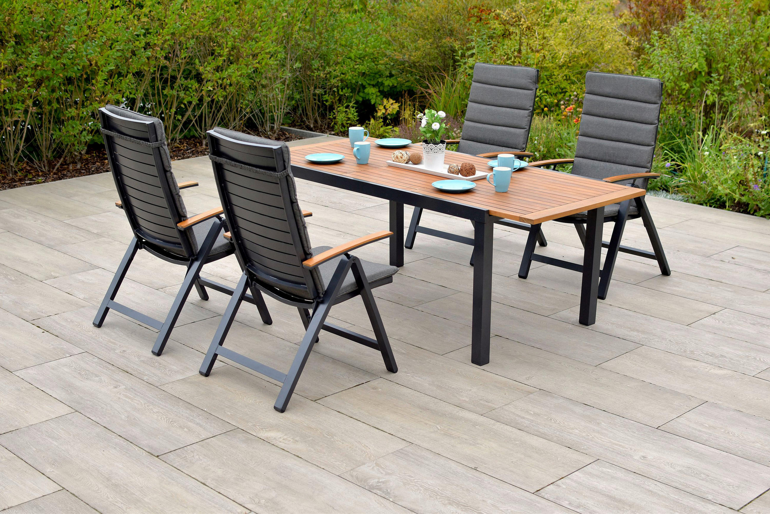 GARTENSET Akazie massiv Aluminium  - Graphitfarben/Naturfarben, MODERN, Holz/Textil - Gardenson