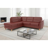 ECKSOFA PALMERA E Rotbraun Echtleder  - Rotbraun/Eichefarben, Basics, Leder/Holz (212/236cm) - Sit & More