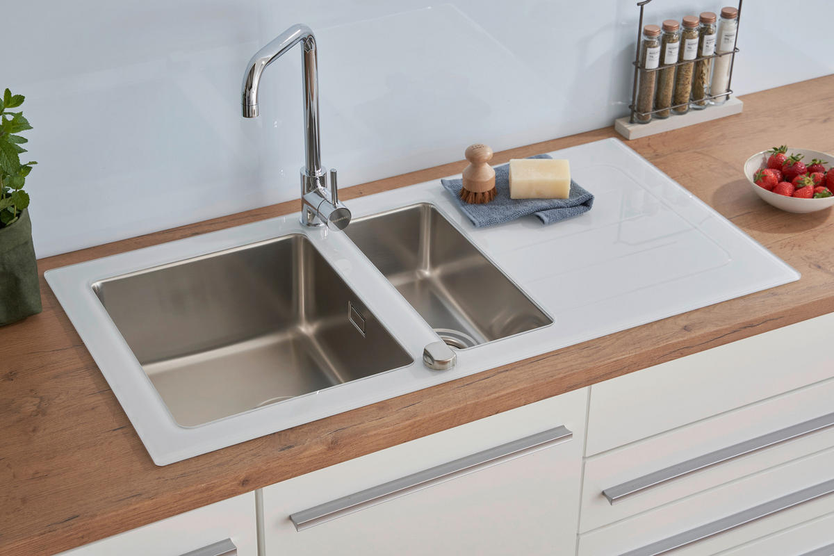 SPÜLE 1720NEWYORK100X50W  - Weiß, Trend, Glas/Metall (100/21/50cm) - Respekta