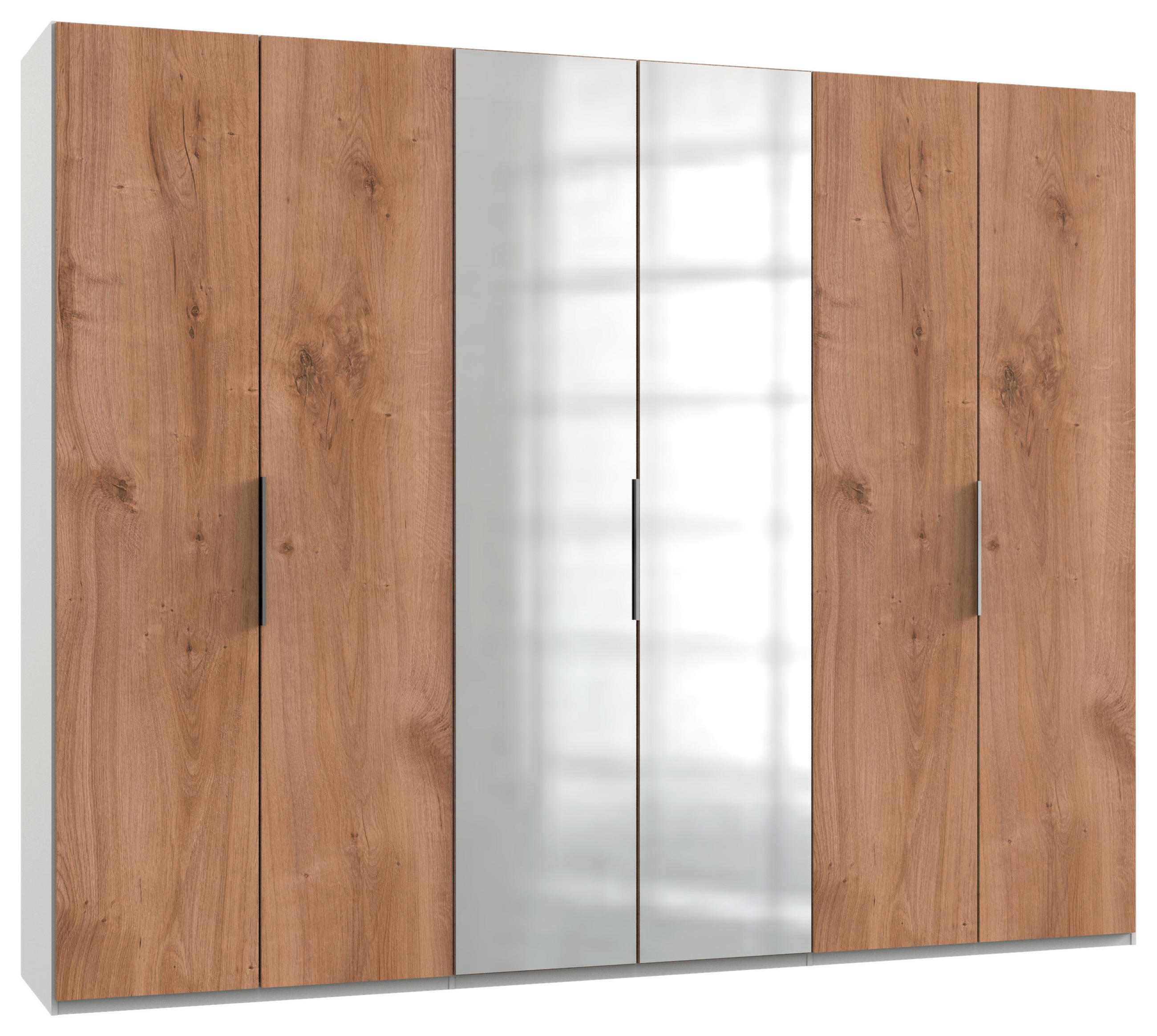 DREHTÜRENSCHRANK 300/236/58 cm,  in Weiß, Eichefarben, Alufarben, 6 Tür(en)  - Chromfarben/Eichefarben, MODERN, Holzwerkstoff (300/236/58cm) - MID.YOU
