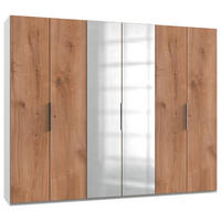 DREHTÜRENSCHRANK 300/236/58 cm,  in Weiß, Eichefarben, Alufarben, 6 Tür(en)  - Chromfarben/Eichefarben, MODERN, Holzwerkstoff (300/236/58cm) - MID.YOU