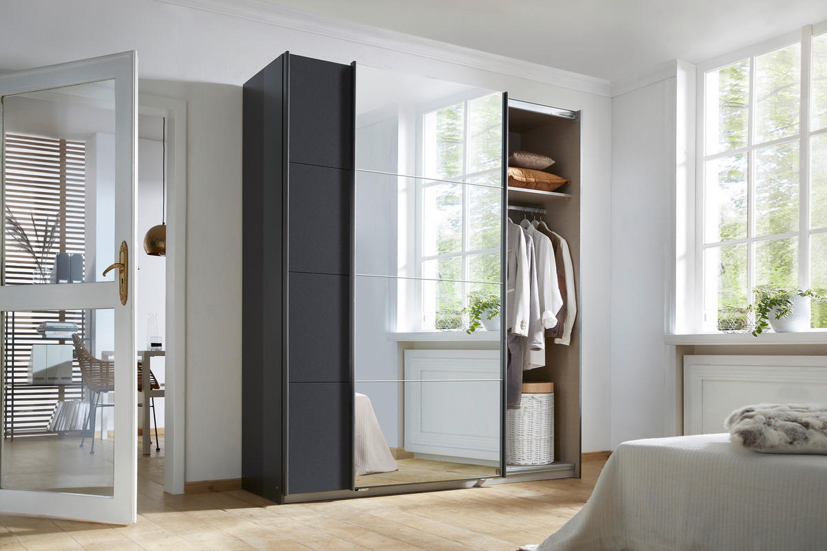 SCHWEBETÜRENSCHRANK in Graphitfarben, Silberfarben  - Silberfarben/Alufarben, Modern, Holzwerkstoff/Metall (181/197/61cm) - Rauch Möbel
