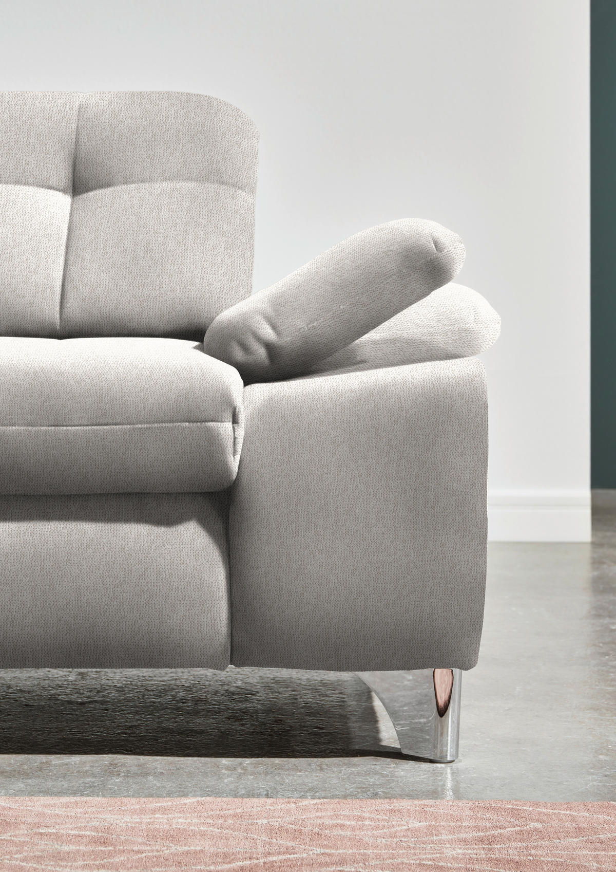 ECKSOFA in Chenille Ecru  - Chromfarben/Ecru, Design, Textil/Metall (260/310cm) - Beldomo Speed