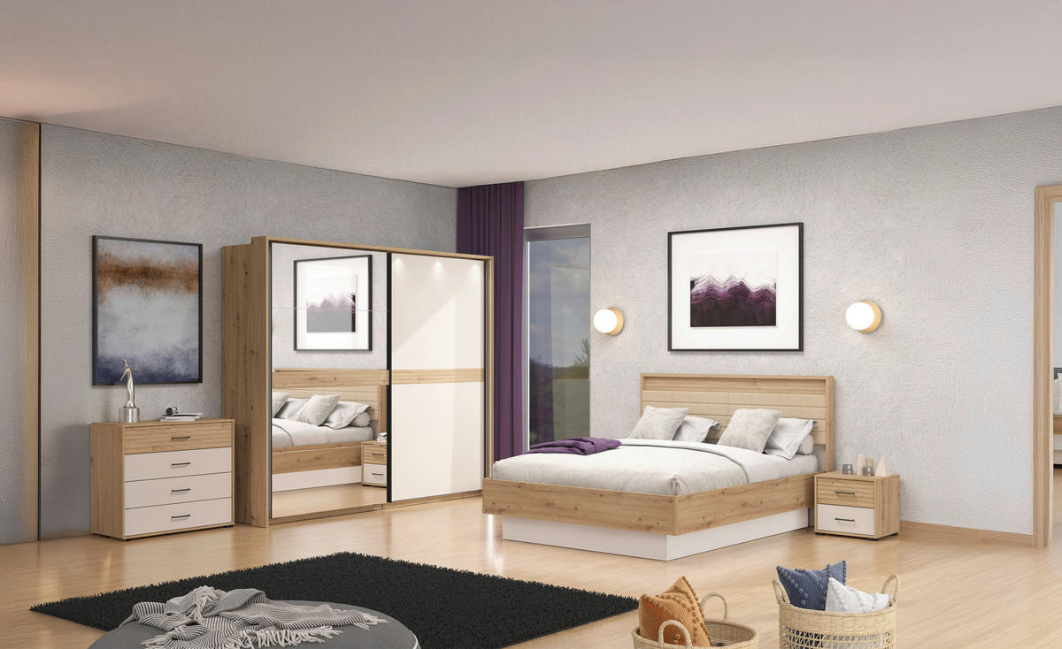 SCHWEBETÜRENSCHRANK  in Kaschmir, Eiche Artisan  - Kaschmir/Eiche Artisan, KONVENTIONELL, Glas/Holzwerkstoff (220/217/62cm) - Stylife