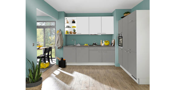 ECKKÜCHE 240/180 cm in Weiß, Dunkelgrau - Edelstahlfarben/Dunkelgrau, Design, Holzwerkstoff/Metall (240/180cm) - Xora