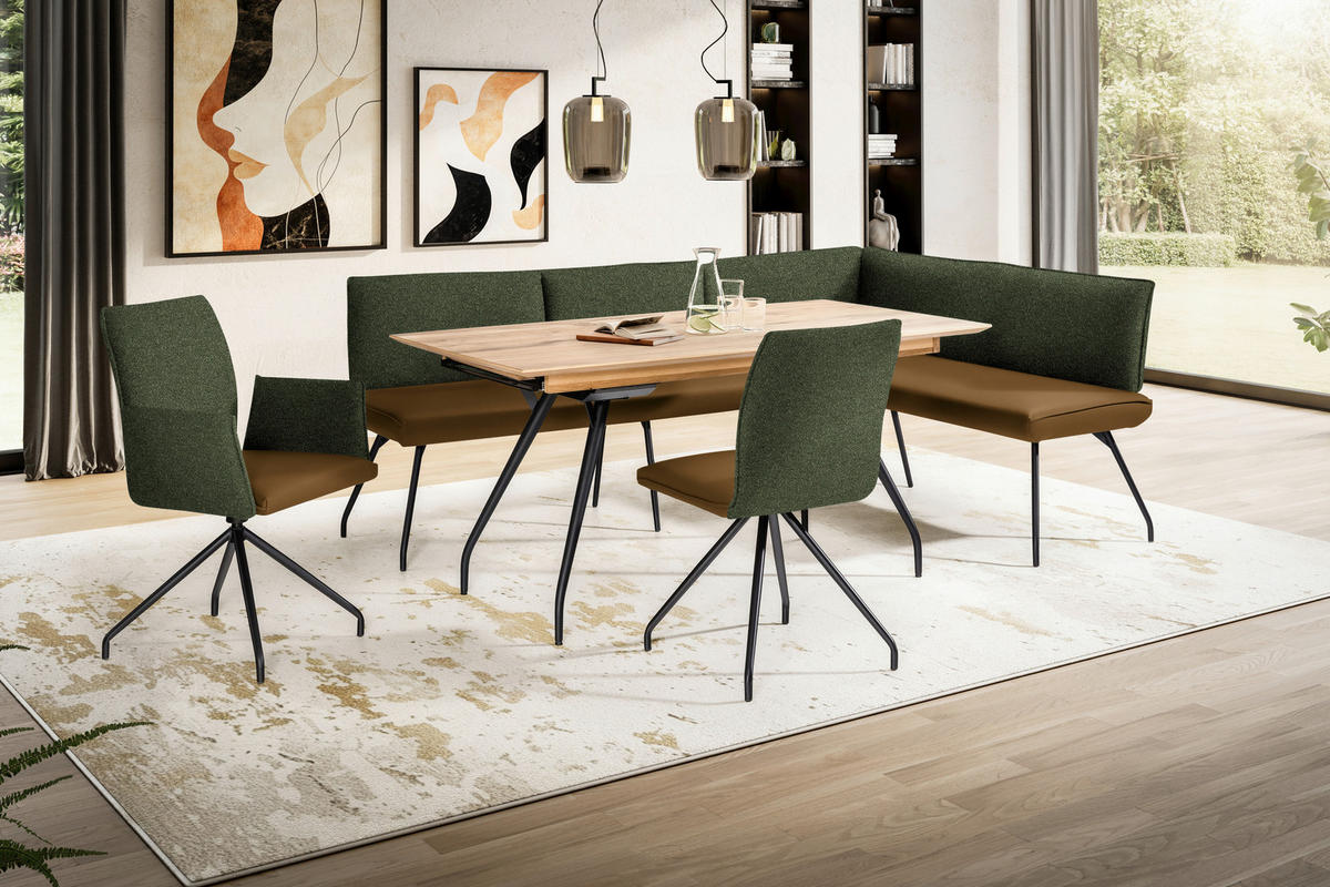 ECKBANK 225/165 cm  in Olivgrün  - Schwarz/Olivgrün, Design, Textil/Metall (225/165cm) - Moderano