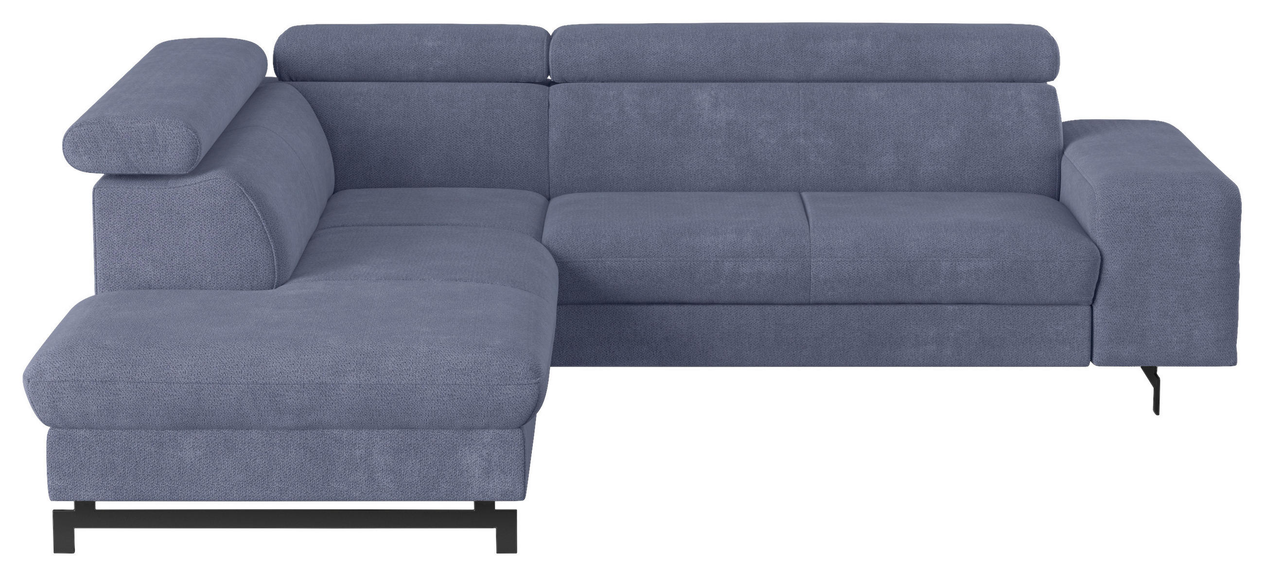 ECKSOFA Blau Chenille Bettkasten, Schlaffunktion, Rücken echt, Kopfteilverstellung, Stauraum, Kopfstütze  - Blau/Schwarz, Textil/Metall (215/262cm) - MID.YOU