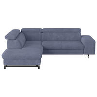 ECKSOFA Blau Chenille Bettkasten, Schlaffunktion, Rücken echt, Kopfteilverstellung, Stauraum, Kopfstütze  - Blau/Schwarz, Textil/Metall (215/262cm) - MID.YOU