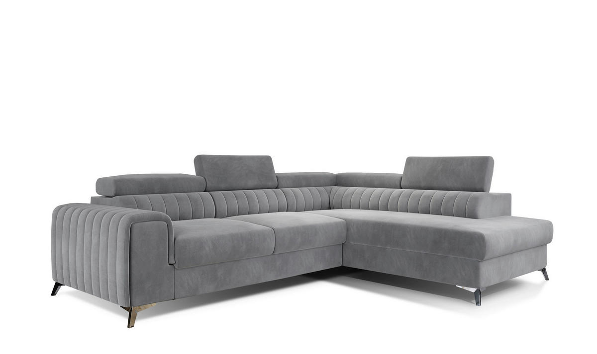 ECKSOFA Hellgrau Samt  - Silberfarben/Hellgrau, Design, Textil/Metall (278/205cm) - MID.YOU