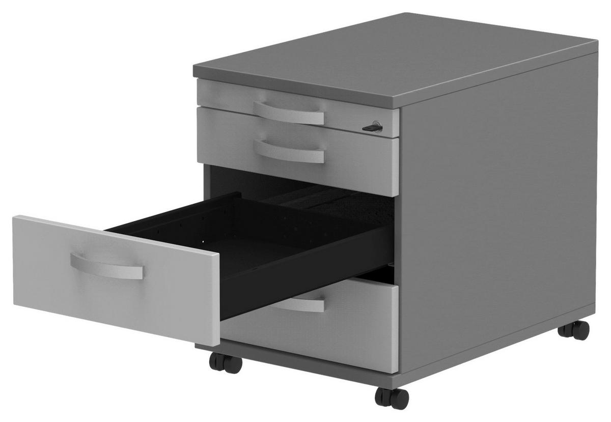 ROLLCONTAINER 42,7/54,4/60 cm  - Anthrazit/Alufarben, Konventionell, Holzwerkstoff/Metall (42,7/54,4/60cm) - Moderano
