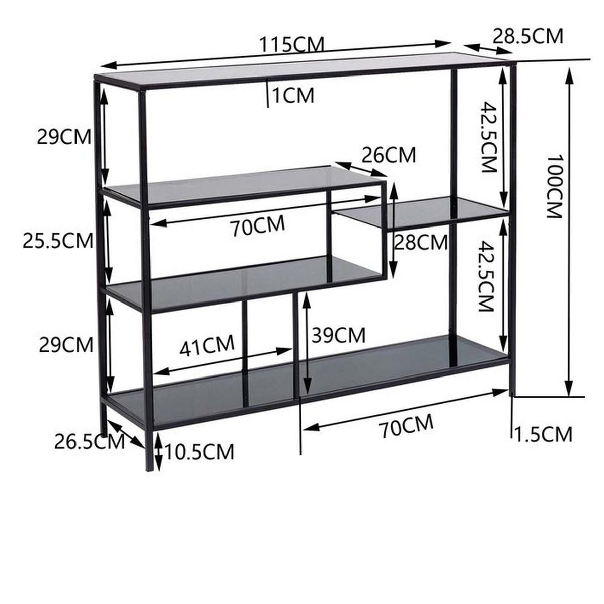 REGAL Anthrazit, Schwarz  - Anthrazit/Schwarz, Design, Glas/Metall (115/100/30cm) - Kare-Design