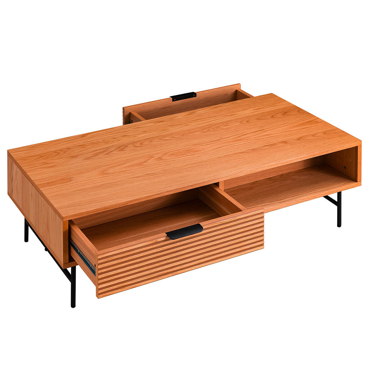 COUCHTISCH Eiche furniert 120/60/40 cm rechteckig Schwarz, Eichefarben  - Eichefarben/Schwarz, MODERN, Holz/Holzwerkstoff (120/60/40cm) - home24