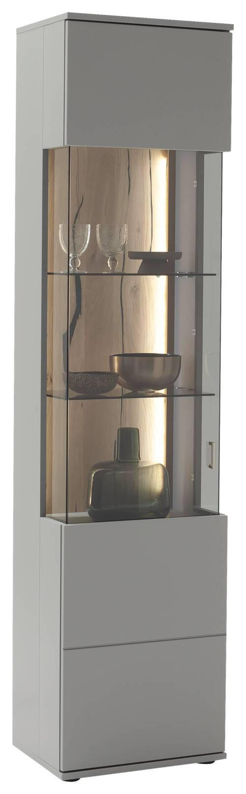 VITRINE in furniert Grau, Eichefarben - Eichefarben/Schwarz, Design, Glas/Holzwerkstoff (50/207/38cm) - MID.YOU