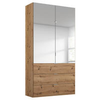 DREHTÜRENSCHRANK 2-türig Eichefarben  - Eichefarben/Alufarben, Trend, Glas/Holzwerkstoff (101/223/60cm) - Stylife