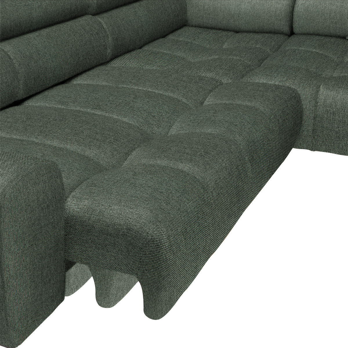 CloseUp von Welnova ECKSOFA Dunkelgrün Webstoff.