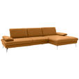 ECKSOFA Currygelb Echtleder  - Chromfarben/Currygelb, Design, Leder/Metall (325/157cm) - Dieter Knoll