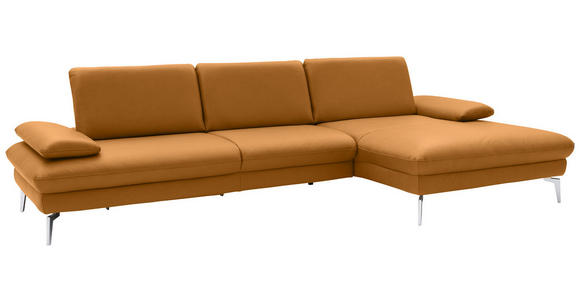 ECKSOFA Currygelb Echtleder  - Chromfarben/Currygelb, Design, Leder/Metall (325/157cm) - Dieter Knoll