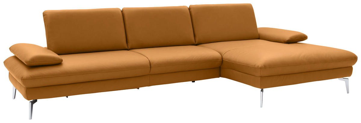 ECKSOFA in Echtleder Currygelb  - Chromfarben/Currygelb, Design, Leder/Metall (325/157cm) - Dieter Knoll
