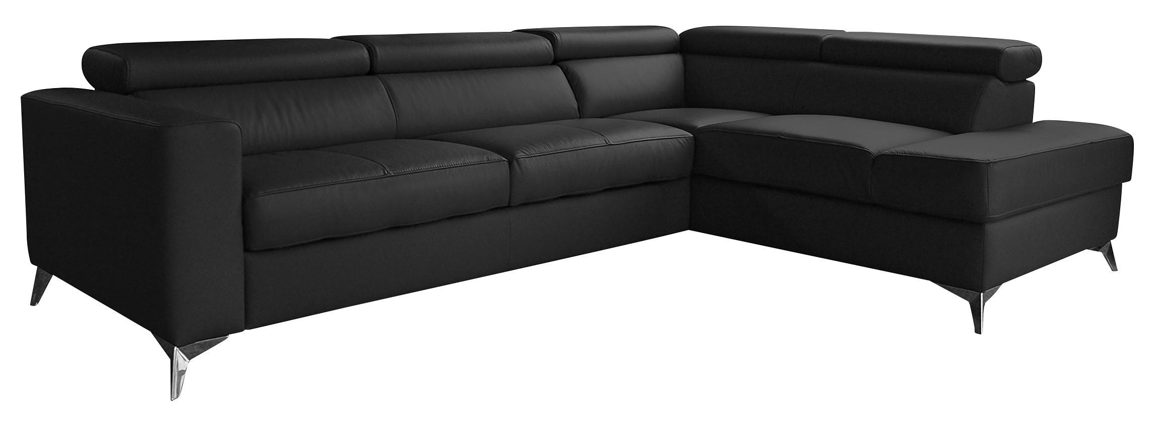 ECKSOFA Lederlook Echtleder Schwarz - Chromfarben/Schwarz, Design, Leder/Textil (286/208cm) - Livetastic