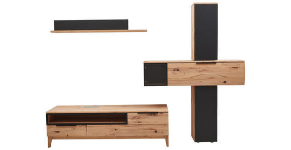 WOHNWAND in Anthrazit, Buchefarben - Anthrazit/Buchefarben, MODERN, Glas/Holz (300/213/56cm) - Valnatura