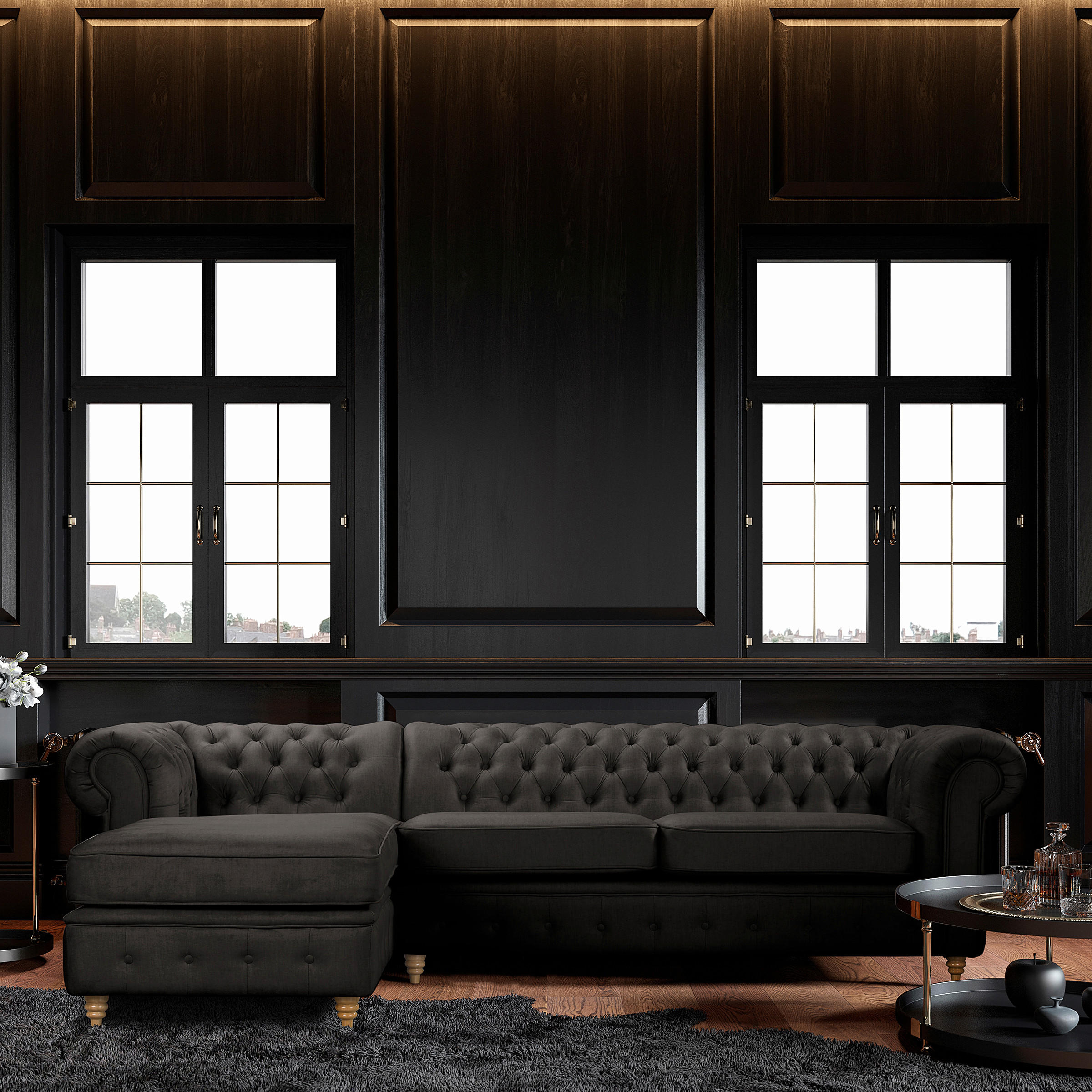 ECKSOFA Mikrofaser Anthrazit  - Anthrazit/Braun, Design, Holz/Textil (182/284cm) - P & B