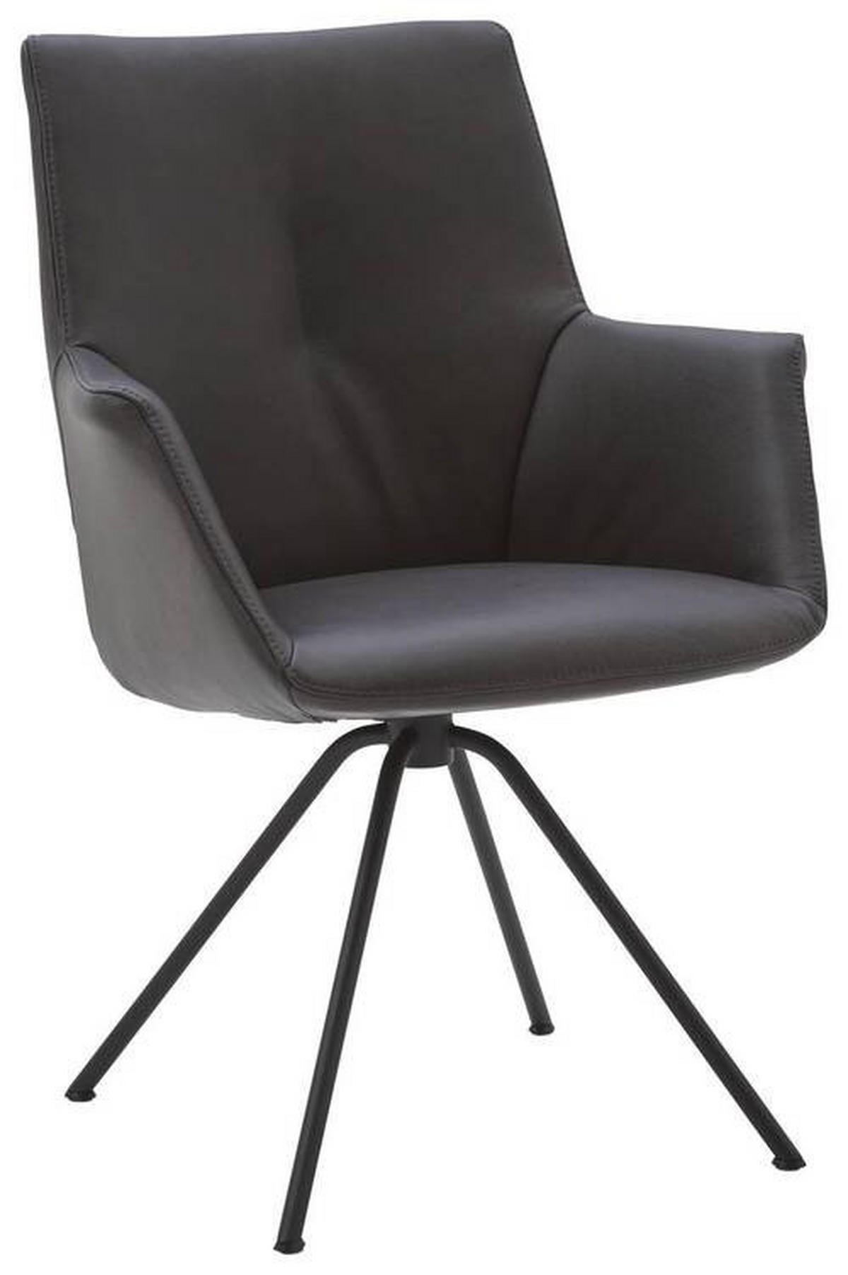 ARMLEHNSTUHL  in Stahl Echtleder pigmentiert  - Anthrazit/Schwarz, Design, Leder/Metall (65/91/63cm) - Dieter Knoll