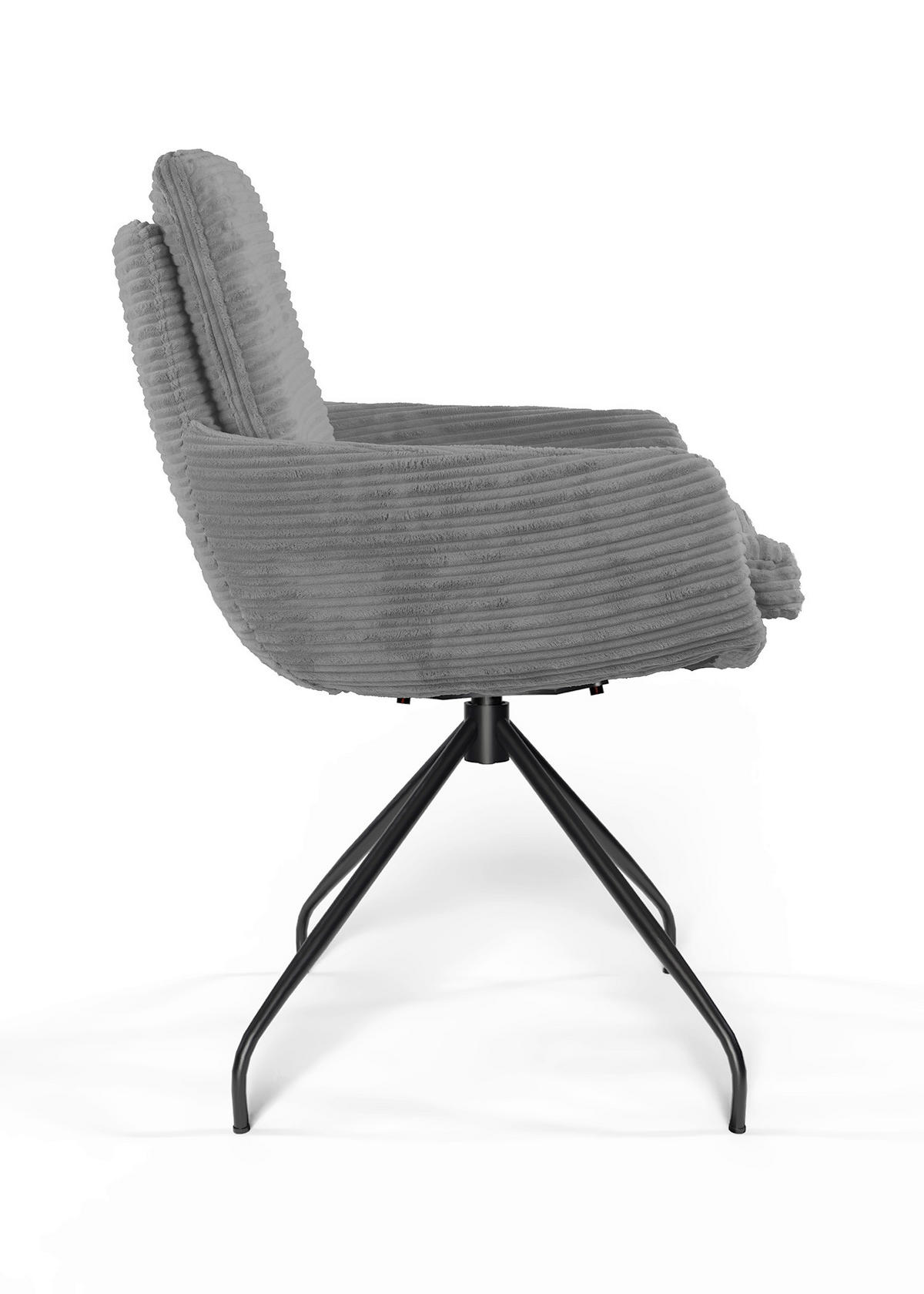 ARMLEHNSTUHL  Beinauswahl, Sitzfläche 360° drehbar, automatische Rückholfunktion, Stoff-/Lederauswahl gerippt  Dunkelgrau  - Dunkelgrau/Schwarz, Design, Textil/Metall (60/91/62cm) - Valdera