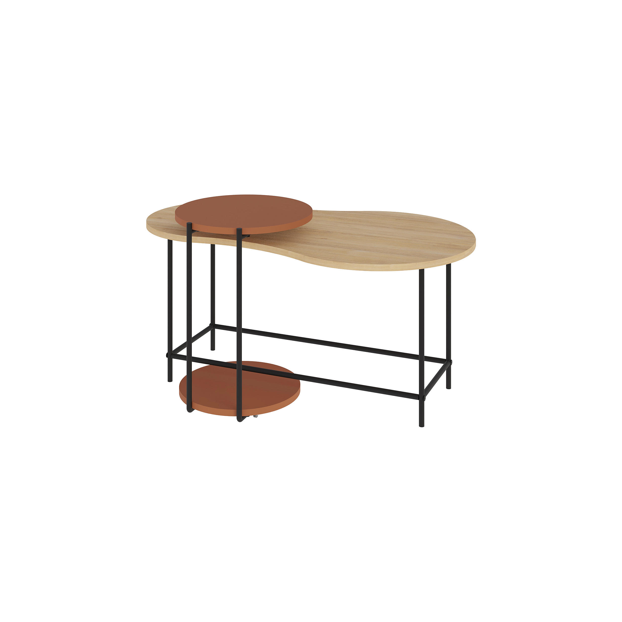 COUCHTISCH 102/58/47 cm rund Eichefarben, Dunkelorange  - Eichefarben/Dunkelorange, Design, Holzwerkstoff/Metall (102/58/47cm) - Livetastic