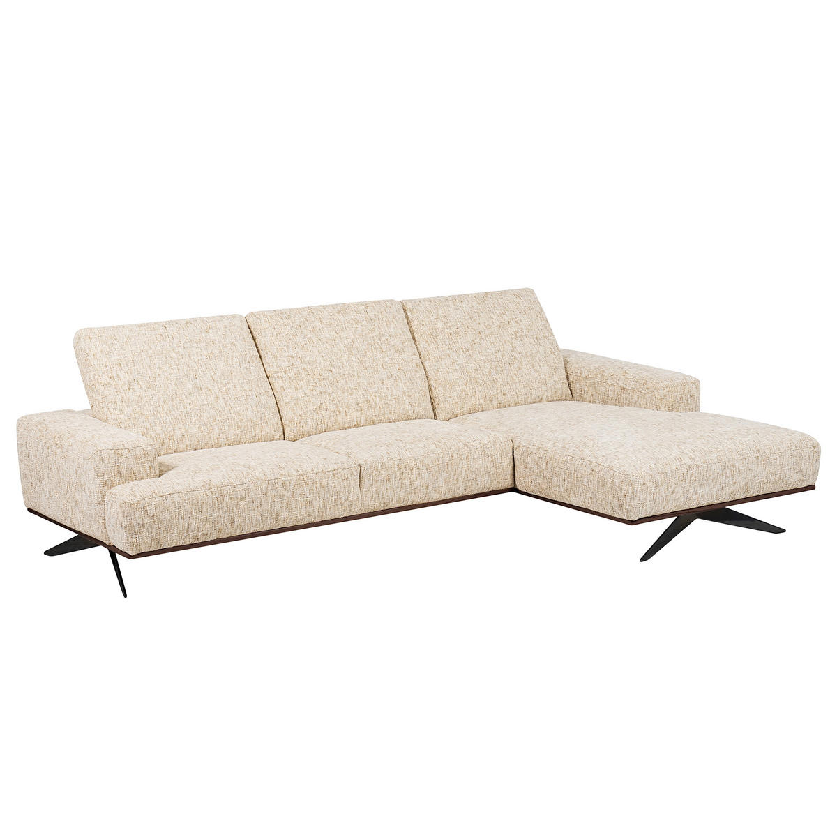 ECKSOFA PORTLAND in Struktur Beige Kopfteilverstellung  295/187 cm  - Beige/Schwarz, Design, Holz/Textil (295/187cm) - Livetastic