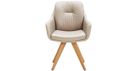 ARMLEHNSTUHL in Echtleder pigmentiert - Wildeiche/Beige, Design, Leder/Holz (62/90/65cm) - Waldwelt